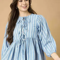 Murcia Women Vertical Striped Round Neck Pure Cotton Top-image-13