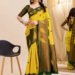 WOVENSTOCK Paisley Zari Pure Silk Handloom Kanjeevaram Saree image 1