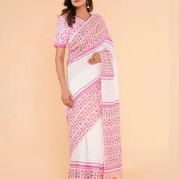 shivanya  handicrafts Shivanya Handicrafts Floral Pure Cotton Block PrintedSaree Attach Blouse Piece image 2