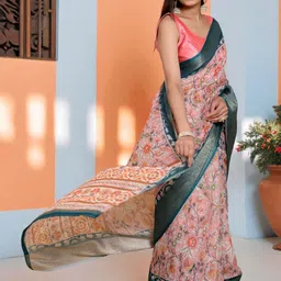 MORDEN MUSE Floral Printed Saree With Blouse Piece image 3