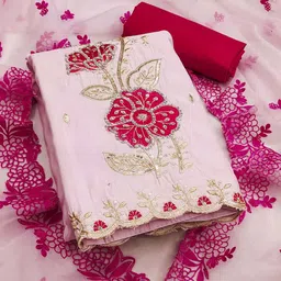 SHADOW & SAINING Floral Embroidered Sequinned Roman Silk Unstitched Dress Material-picture-17