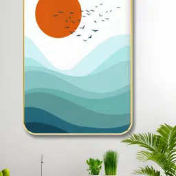 Livin'luxe Blue & Orange Wooden Sun Painting Wall Art-picture-21