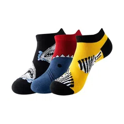The Tie Hub Unisex Pack of 3 Shark & Zebra Patterned Pure Cotton Ankle Length Socks-picture-47