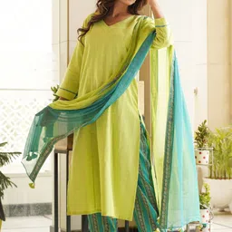 KALINI V-Neck Straight Kurta With Palazzos & Dupatta image 3