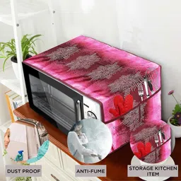 E-Retailer 5Pc Pink Patterned Waterproof Refrigerator & Handle Cover With Oven Cover image 2