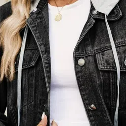 Oh Rare Hooded Drop-Shoulder Sleeves Pockets Denim Jackets image 3