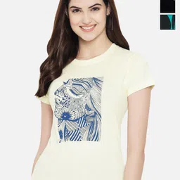 Dreambe Women Pack of 3 Graphic Printed Round Neck Cotton T-shirts-picture-19
