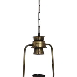SOMIL Gold-Toned & Brown 2 Pieces Textured Rectangle Shaped Lantern Ceiling Lamps image 3