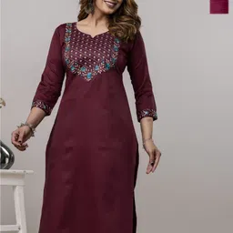 AUZAAI COLLECTION Selection Of 2 Ethnic Motifs Thread Work Round Neck Straight Kurtas-picture-10
