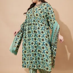 Vbuyz Women Floral Printed Regular Kurta with Trousers & With Dupatta image 4