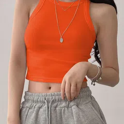 BAESD Women Ribbed Round Neck Sleeveless Tank Crop Top-image-1