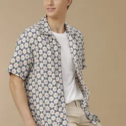 Aldeno Men Comfort Cuban Collar Abstract Printed Casual Shirt-picture-17