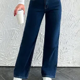 NUCOUTHS Women Super Wide Leg High-Rise Denim Stretchable Jeans-picture-23