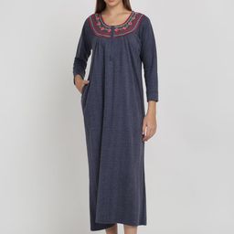 Arrabi Women Embroidered Winter Maxi Nightdress-picture-15