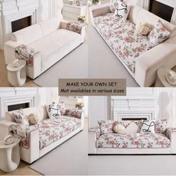 HOMETHREADS White & Cream-Coloured Printed Sofa Cover image 4