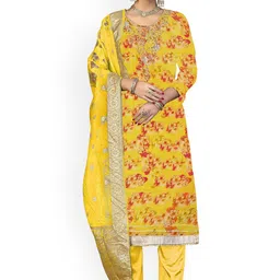 HERE&NOW Floral Printed Beads and Stones Organza Unstitched Dress Material-image-43