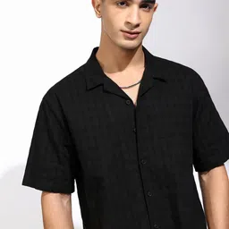 HIGHLANDER Men Mocklino Dobby Textured Solid Cuban Collar Relaxed Shirt-picture-30