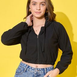 DIMPY GARMENTS Women Ribbed Crop Cotton Hooded Sweatshirt-picture-8