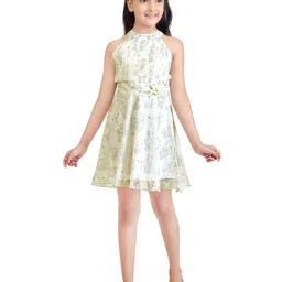 Tiny Girl Girls Floral Print Halter Neck Applique Work Fit & Flare Dress-picture-24