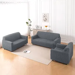 HOKIPO Aria Nova Grey 3 Pieces Self Design 6 Seater Sofa Cover With Arms-picture-36