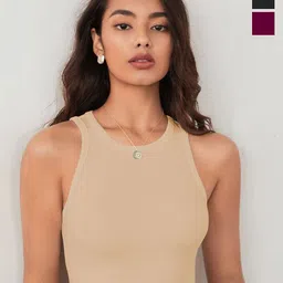 KERI PERRY Women Pack of 3 Vertical Stripes Round Neck Tank Crop Top-image-76