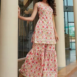 KALINI Women Floral Printed Cotton A-Line Kurta with Sharara-picture-37