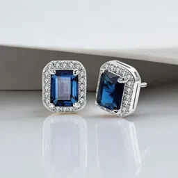 MYKI Stainless Steel Silver Plated Cubic Zirconia Studded Square Shaped Studs image 5