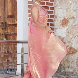 Anouk Women Peach Shimmer Tissue Saree image 4