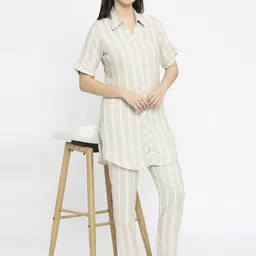 MORDEN MUSE Self Design Shirt Collar Tunic With Trousers image 3
