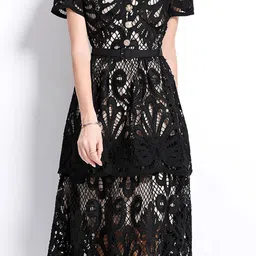 JC Collection Peter Pan Collar Lace Inserts A-Line Midi Dress image 3