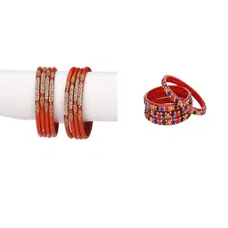 SOMIL Set Of 12 Red And Multi Glass Artificial Stones & Beads Bangles image 1