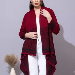 Anouk Maroon Ethnic Motifs Printed Open Front Shrug-picture-26