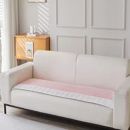 HOUSE OF QUIRK Peach-Coloured & White Solid Velvet 4 Seater Sofa Mat-image-88