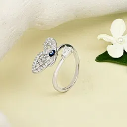 TOUCH925 Pure Silver Cubic Zirconia Stone Studded Evil Eye Butterfly Finger Ring-picture-10