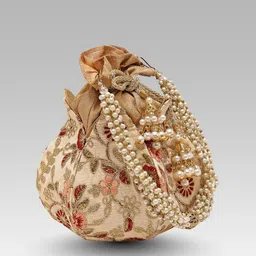 Anouk Women Floral Embroidered Tasselled Potli Clutch with Wrist Loop image 3