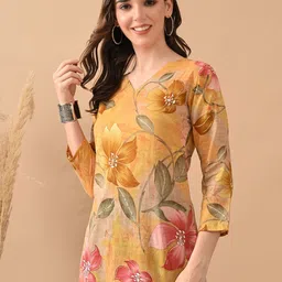 HARIKS Floral Printed V-Neck Cotton Kurti image 4