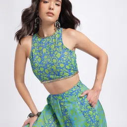 fusion by glitchez Floral Print Sleeveless Top with Maxi Skirt-picture-15
