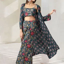 Ishin Floral Printed Top With Palazzo And Shrug image 2