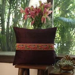 Revive Home Brown & Pink Floral Printed Square Cushion Cover-picture-19