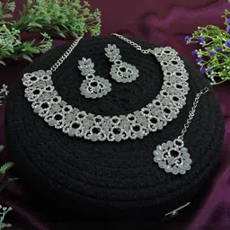 VATSALYA creation Alloy Gold- plated Grey Jewellery Set-image-91