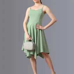 The Roadster Lifestyle Co Embellished Shoulder Strap Fit & Flared Asymetric Dress-image-1