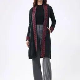 Monte Carlo Women Floral Woollen Longline Front-Open Sweaters-picture-37