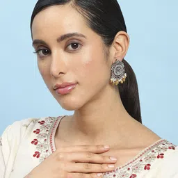 Biba Artificial Stones Studded And Beads Floral Drop Earrings-picture-11