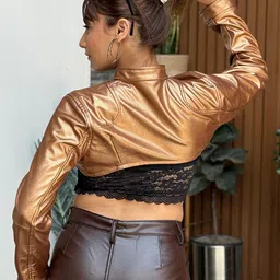 BAESD Colourblocked Mock Collar Lightweight Faux Fur Jacket image 3