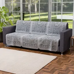 Aura Grey & White 10 Pieces Printed Cotton 5 Seater Sofa Covers image 2
