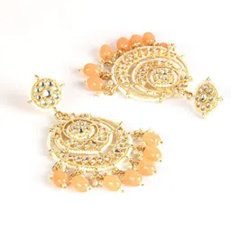 Anouk Gold-Plated Kundan and Pearls Contemporary Shaped Drop Earrings image 2