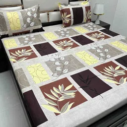 Pure Decor Brown & White Floral 350 TC Queen Bedsheet with 2 Pillow Covers-image-51
