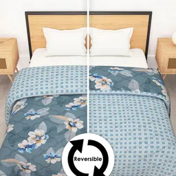 Story@home Grey & Blue Printed Reversible Microfiber 180 GSM AC Room Double Bed Comforter image 1