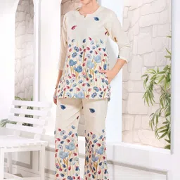 NIGHT FLOSS Women Floral Printed Regular Kurti with Palazzos image 5