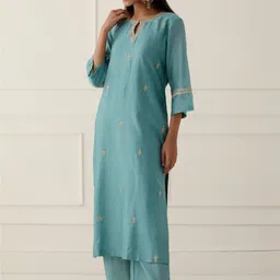 LIVIX Women Ethnic Motifs Embroidered Regular Sequinned Kurta with Palazzos & With Dupatta image 5